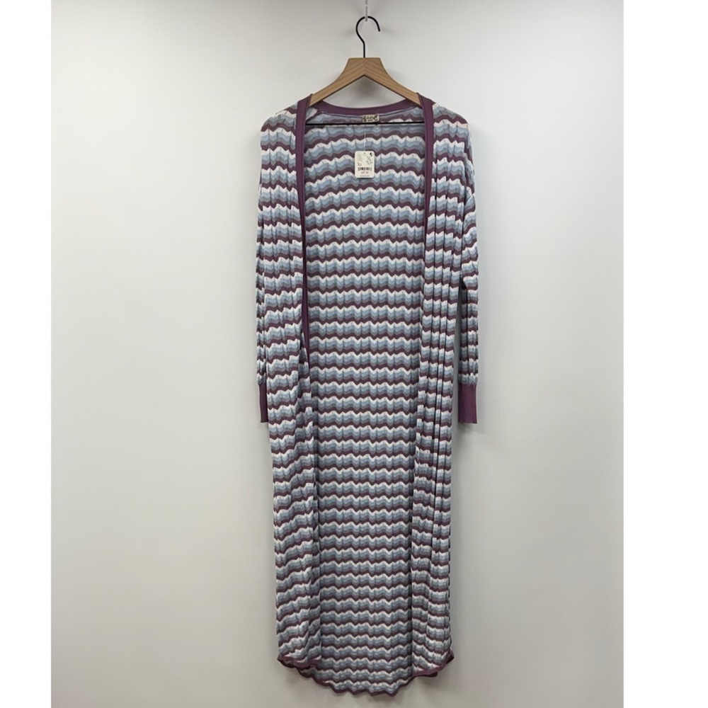 NWT Intimately Free People Chevron Knit Open Long Tunic Cardigan Sweater Blue XS